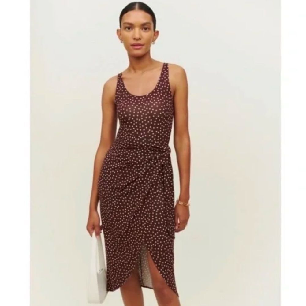 Reformation Kalia Polka Dot Brown wrap jersey Dress
